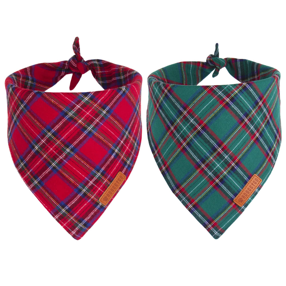 ADOGGYGO Christmas dog bandana in red plaid worn on a wagging pup for festive charm