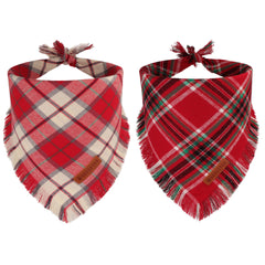 ADOGGYGO Christmas dog bandana with tassels in red plaid for festive photos.