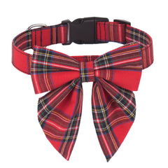 ADOGGYGO Christmas dog collar with bow in red plaid for festive, comfortable wear