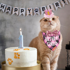 ADOGGYGO pink plaid cat bandana, comfortable double-layer cotton for stylish birthday photos.