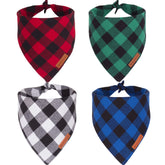 ADOGGYGO red plaid dog bandana enhances festive style for holiday photos.