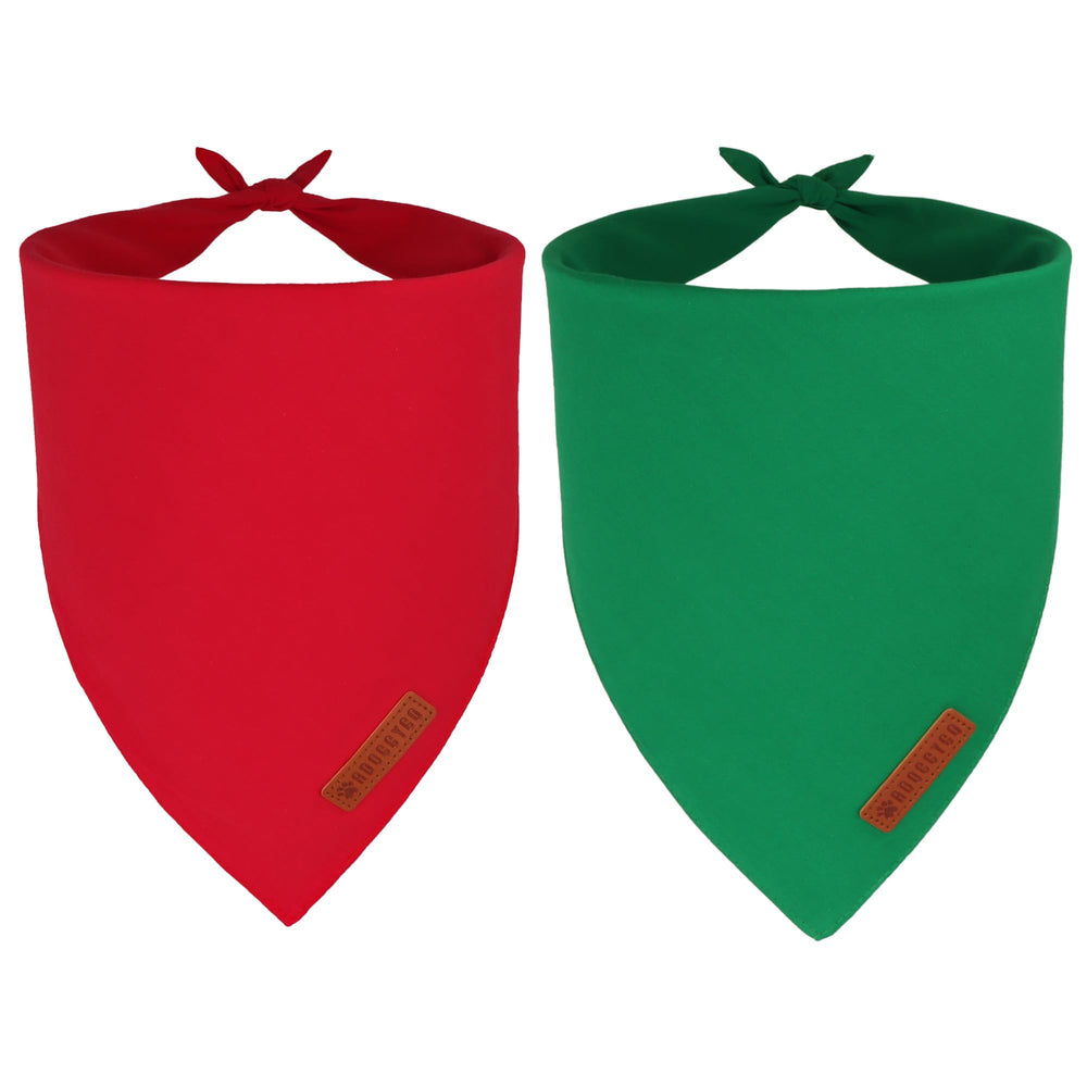 ADOGGYGO 2-pack red-green dog bandanas front view, festive photo moments
