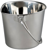 Advance Pet Products 1-quart stainless steel flat-side bucket in front view, durable water solution for pets.