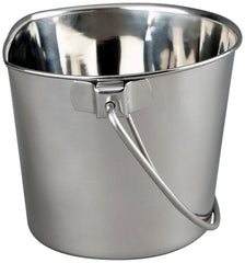 Advance Pet Products 1-quart stainless steel flat-side bucket in front view, durable water solution for pets.