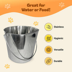 Advance PET Products heavy-duty stainless steel bucket closeup shows rust resistance.