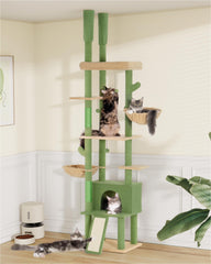 Aechonow cat tree floor-to-ceiling shows space saving vertical enrichment for big cats.