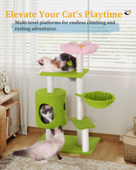 Aechonow Flower Cat Tree 3-scratching-posts closeup shows durable sisal posts