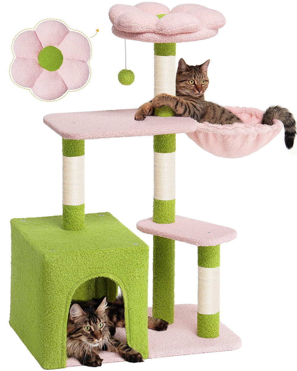 Aechonow Flower Cat Tree cave-bed doors provides roomy hideaway for big cats