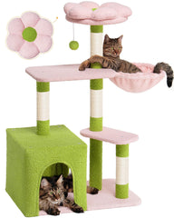 Aechonow Flower Cat Tree cave-bed doors provides roomy hideaway for big cats
