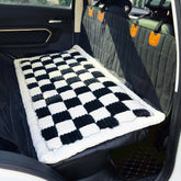AEEISHOMEREFORM backseat pet bed mat front view shows plush plaid fabric for travel comfort.