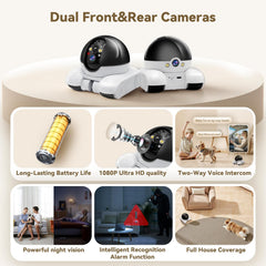 AEZ Robot Camera on Wheels 1080p rear lens enhances room coverage for family safety