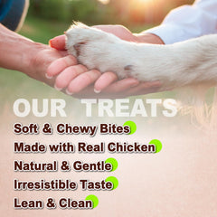 A Freschi Afreschi soft chicken dog treats grain-free formula for sensitive diets.