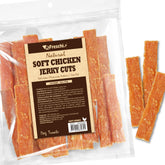 A Freschi Afreschi soft chicken dog treats packaging showing resealable pouch for easy rewards.