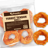 AFreschi Turkey Tendons packaging shows USA-sourced ingredients for safe, natural dog treats.