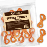 A Freschi srl turkey tendons for dogs USA-sourced protein rich treat for small breeds.
