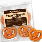AFreschi turkey tendons pack shot shows premium USA-sourced protein for lasting chews.