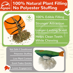 Agape catnip-silvervine filled toys close-up highlights natural filling and aroma appeal