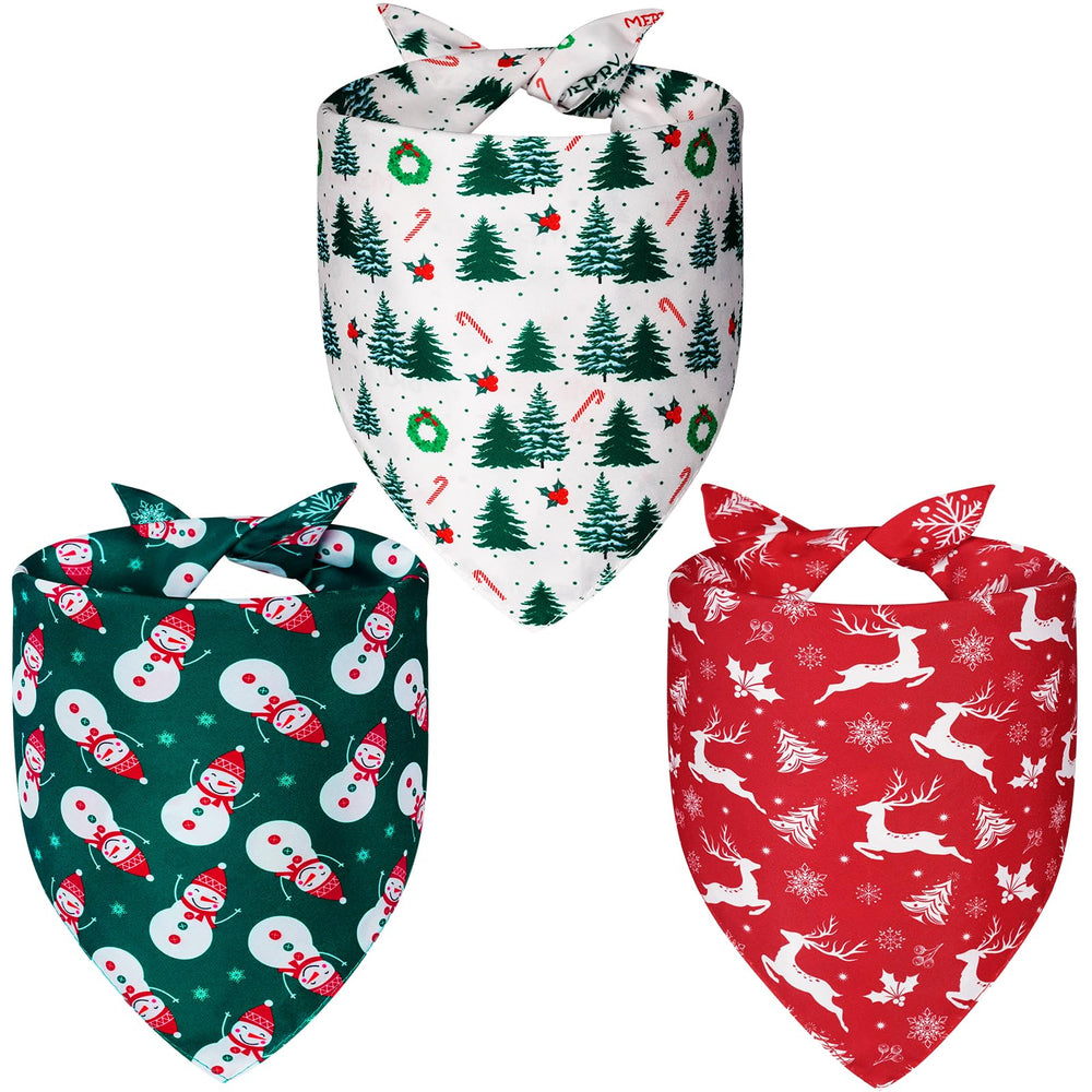 Agroon Christmas dog bandanas 3pcs pack front view showcases festive patterns for holiday styling.