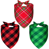 Agroon Christmas dog bandanas plaid 3pcs front, adds festive style for holiday photos