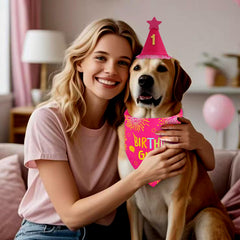 Agroon dog birthday bandana rose pink large—adjustable for secure fit.