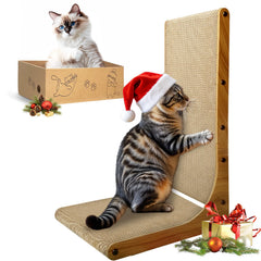 AGYM Cat Scratcher 26in L-shape with box supports comfortable scratching and containment.
