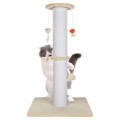 Ahomdoo 36-5 inch cat scratching post beige wide view shows tall, stable design for large cats