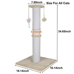 Ahomdoo cat scratching post 34in extra-tall-beige allows full-body stretch.