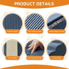 Ahpmeoa Navy Portable Pet Steps non-slip surface helps paws stay secure during climbs.