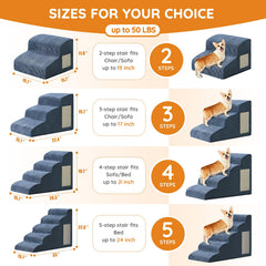 Ahpmeoa Navy Portable Pet Steps soft fleece cover provides cozy footing for small pets.
