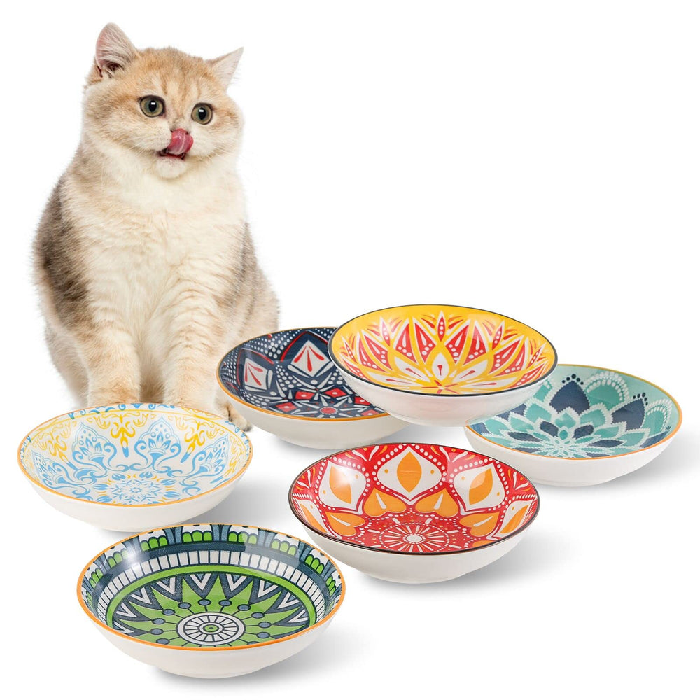 AHX ceramic cat bowls set6 multicolor glaze enhances mealtime aesthetics and durability