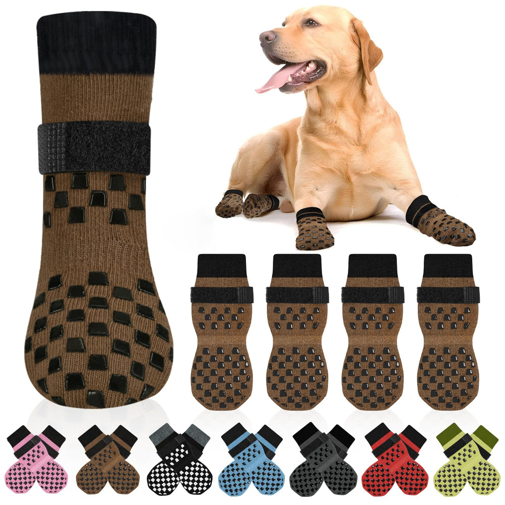 AIEDOULER non-slip dog socks on hardwood floor for secure traction