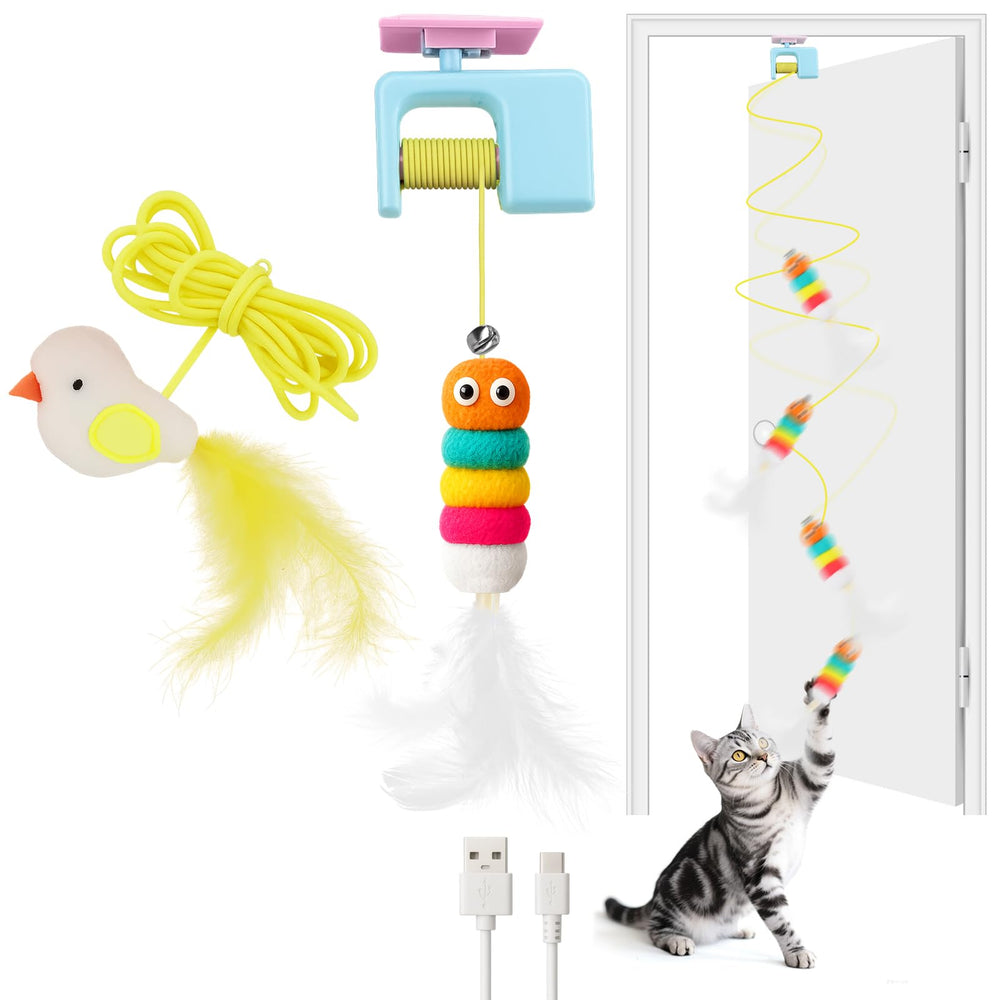 AIERSA caterpillar on door frame promotes active indoor play for cats