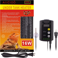 Aiicioo under-tank heater thermostat setup for steady terrarium warmth.
