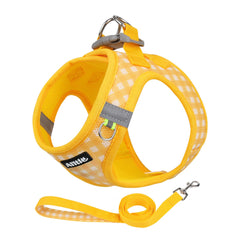 AIITLE No-Pull harness yellow plaid front view with easy step-in use.