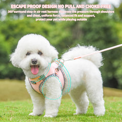 Aiitle Tiny Dog Harness pink xxxs step-in design close-up shows easy wear