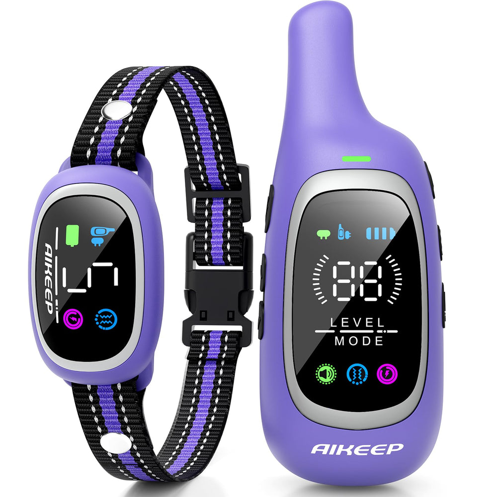 AIKEEP 2-in-1 collar remote in hand shows long-range training capability.