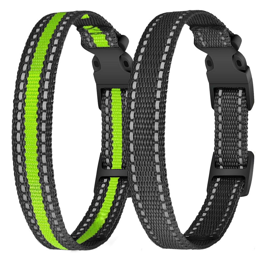 Aikko reflective adjustable replacement strap for dog collar in black and green enhances nighttime visibility.