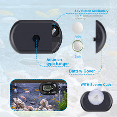 AikTryee aquarium thermometer 2-pack LCD display shows real-time temperature readings.