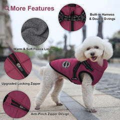 Aimydog Warm Dog Winter Coat harness detail highlighting built-in harness for easier strolls.