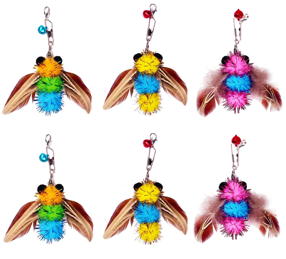 AINTE cat feather toy bee refill close-up with colorful bees for interactive play and hunting stimulation