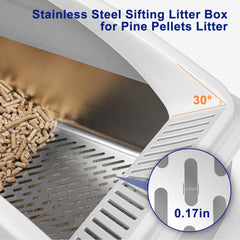 AIPERRO high-sided litter box with splash guard reducing scatter around the room.