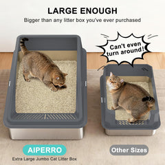 AIPERRO stainless steel litter box interior offers roomy space for big cats.