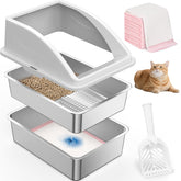 AIPERRO stainless steel sifting litter box top view with dual-layer mesh for easy waste separation.