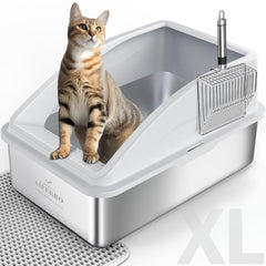 AIPERRO XL stainless steel litter box top view with enclosed design for tidy space