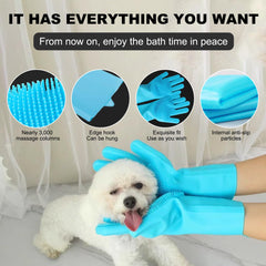 Airdminystion gloves remove loose fur during pet grooming.