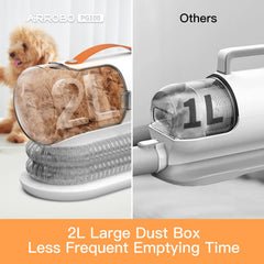 AIRROBO quiet operation close-up demonstrates pet-friendly grooming at low noise.