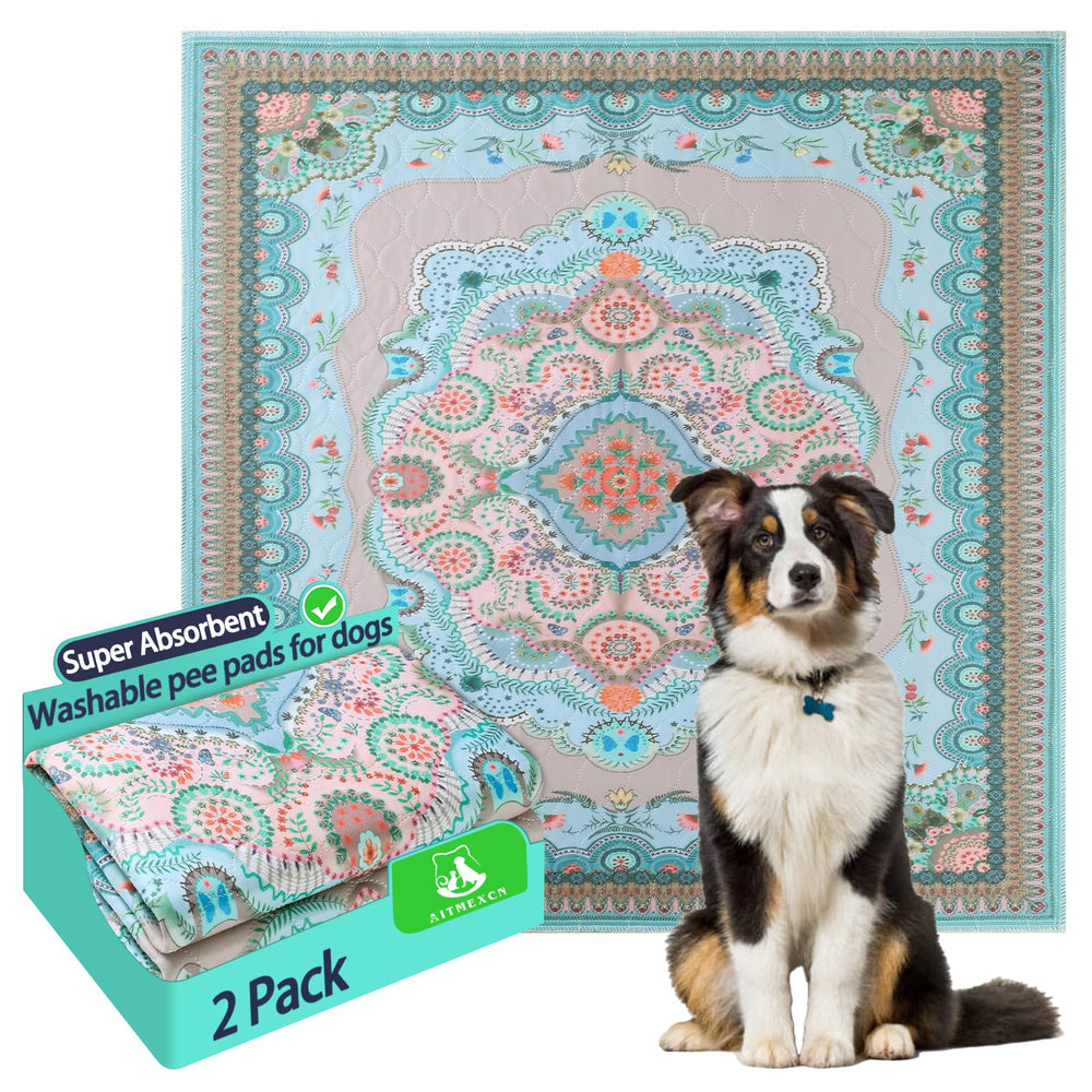 Aitmexcn washable pee pad large 2-pack flat lay shows a durable, reusable training surface.