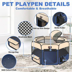 Aivituvin dog playpen open with eight-panel design for roomy safe space