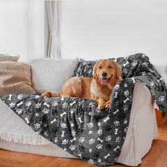 AIWEK waterproof dog blanket pattern close-up shows PU coating and plush Sherpa interior for protection
