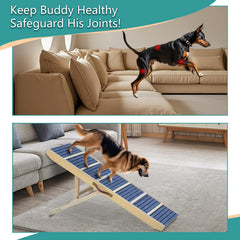 AKACIJA Dog Ramp for Bed adjustable-heights demonstrate versatile incline for beds and couches.